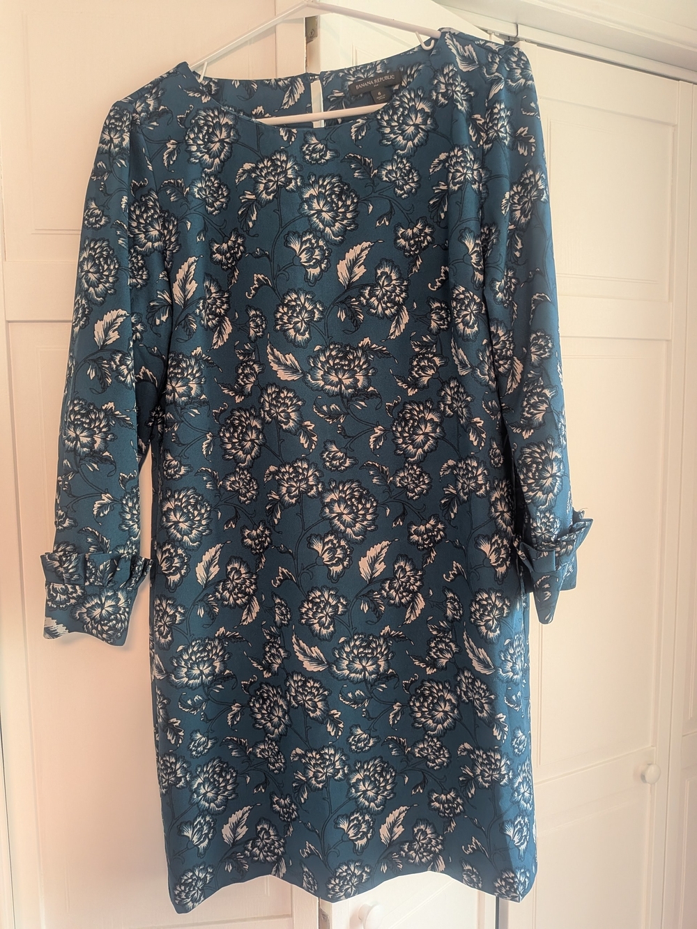 Banana Republic Teal Blue Floral Long-Sleeve Shift Dress